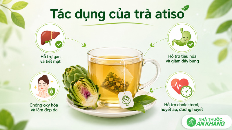 Trà atiso túi lọc có thể hỗ trợ gan, tiêu hóa, chống oxy hóa và góp phần chăm sóc sức khỏe khi dùng hợp lý. Trà atiso túi lọc có thể hỗ trợ gan, tiêu hóa, chống oxy hóa và góp phần chăm sóc sức khỏe khi dùng hợp lý.