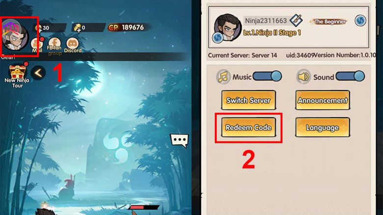 Mở giao diện nhập code trong Ninja Tiến Lên.