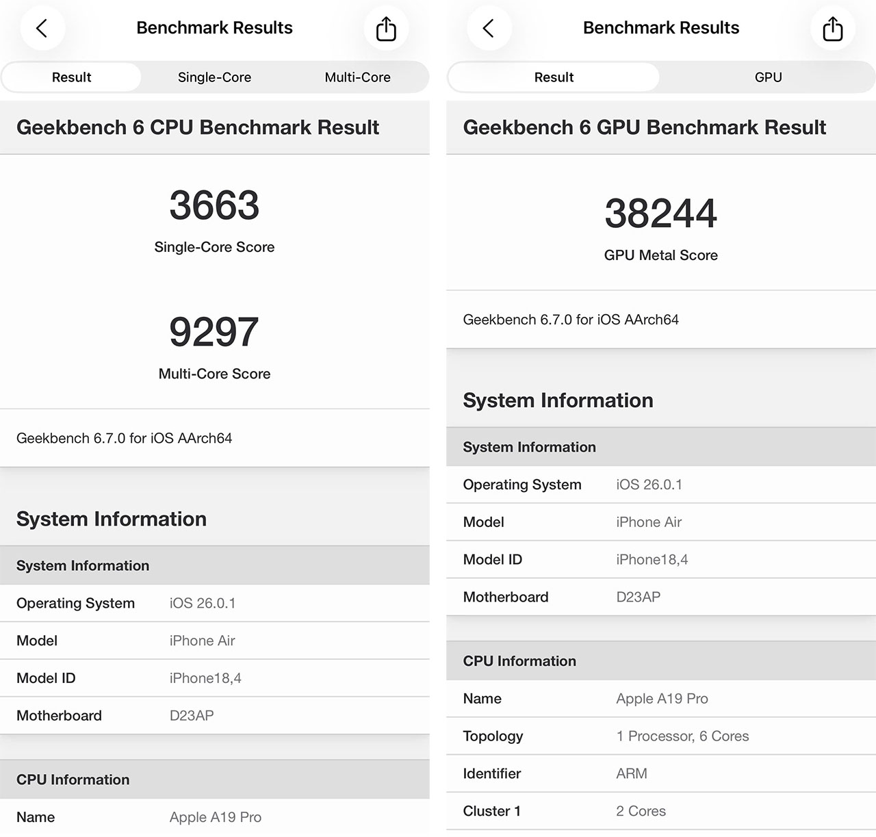 Đánh giá iPhone Air Geekbench