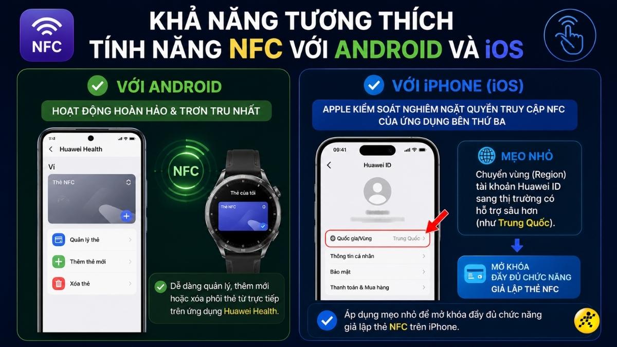 Khả năng tương th&iacute;ch t&iacute;nh năng NFC với Android v&agrave; iOS