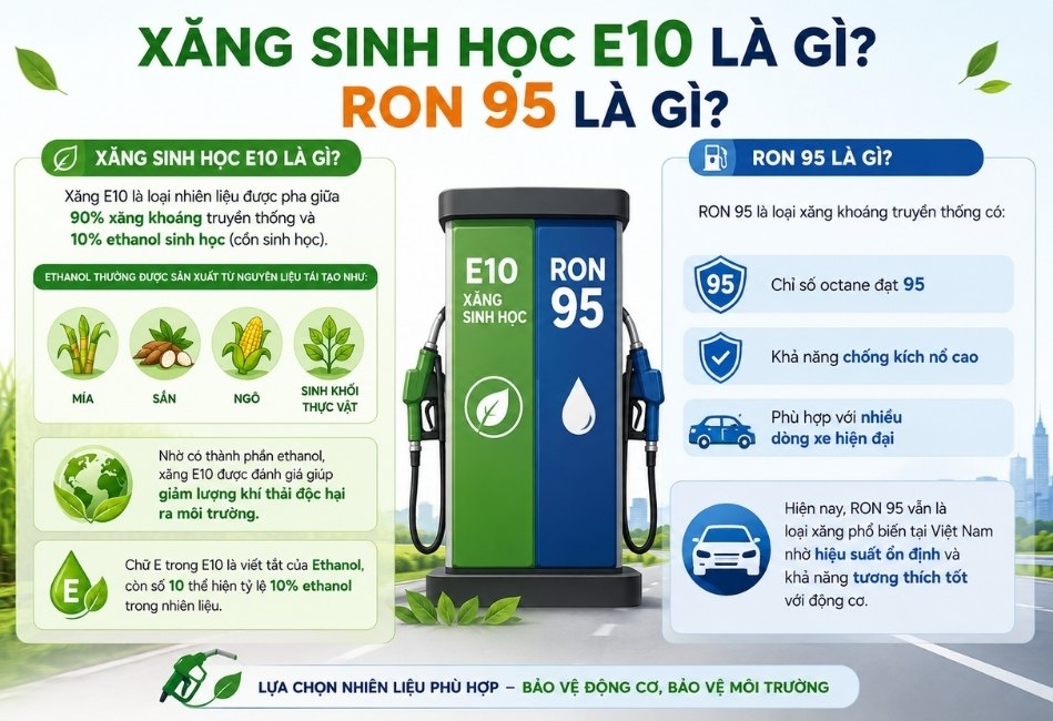 Xăng sinh học E10 là gì? RON 95 là gì? Xăng sinh học E10 là gì? RON 95 là gì?