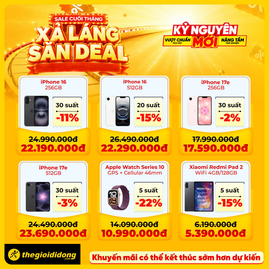 Sale cuối tháng - Xả láng săn deal: Hàng loạt điện thoại, đồng hồ, laptop,... giảm giá sốc Sale cuối tháng - Xả láng săn deal: Hàng loạt điện thoại, đồng hồ, laptop,... giảm giá sốc