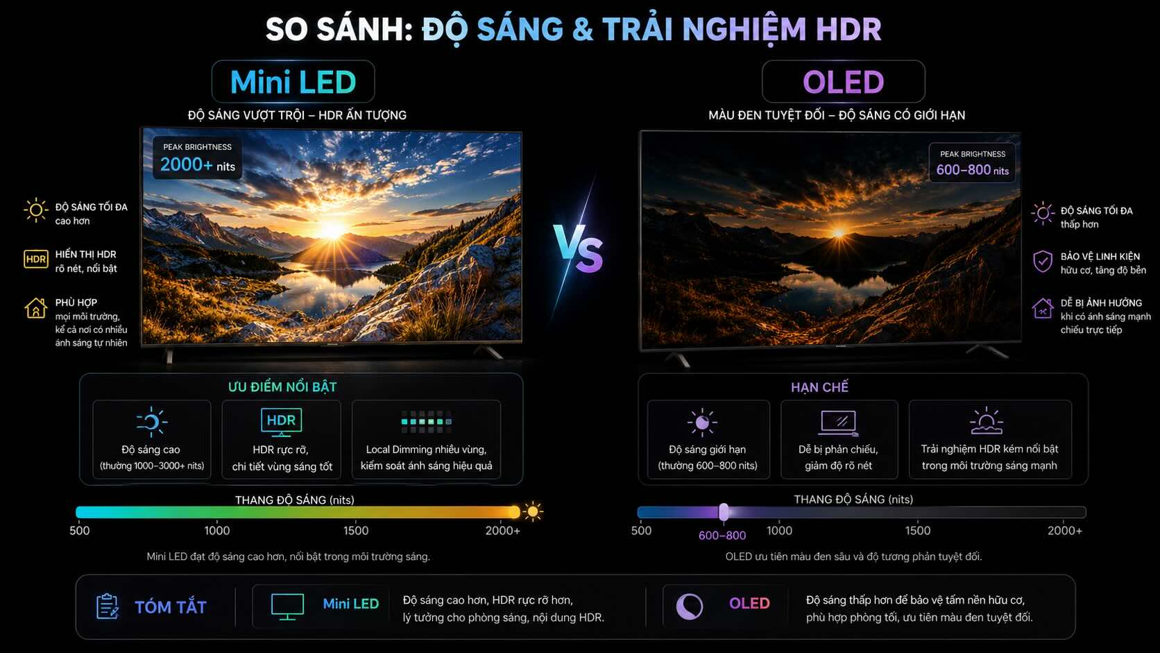 So sánh độ sáng và trải nghiệm HDR So sánh độ sáng và trải nghiệm HDR