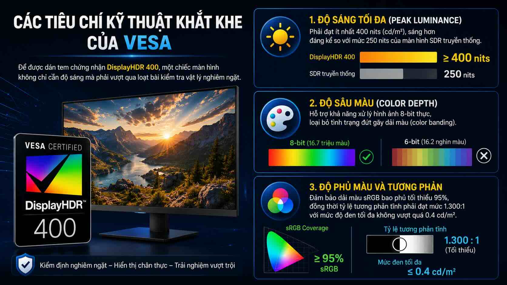 C&aacute;c ti&ecirc;u ch&iacute; để đạt được chứng nhận Vesa Display HDR 400