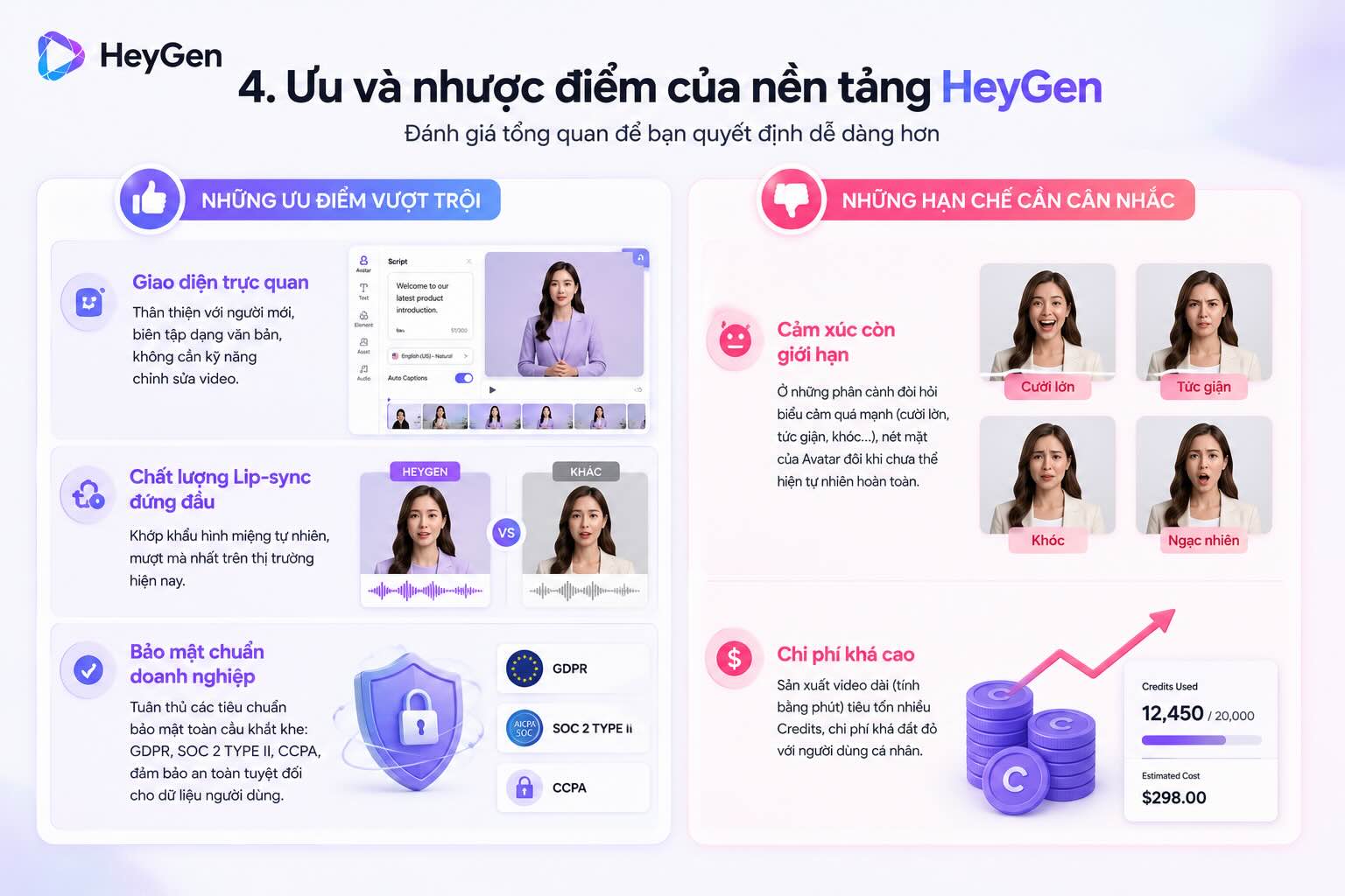 Ưu nhược điểm của Heygen AI Ưu nhược điểm của Heygen AI
