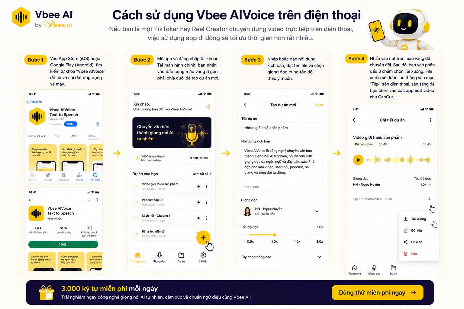 Cách sử dụng Vbee AI trên điện thoại Cách sử dụng Vbee AI trên điện thoại