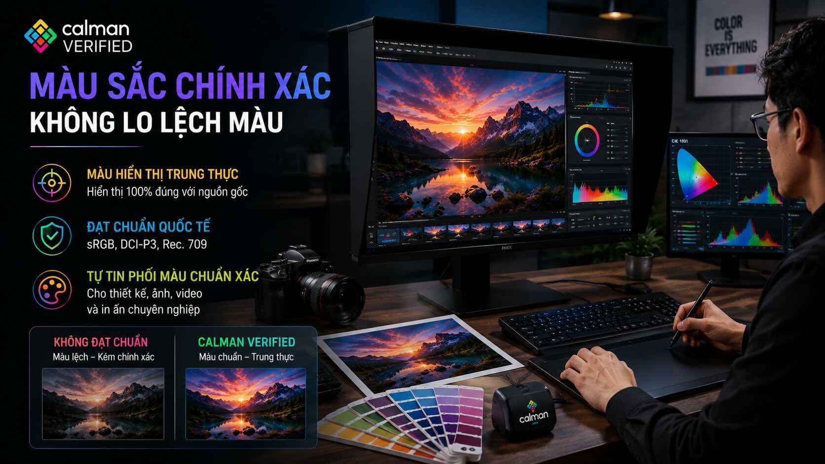 Chứng nhận Calman đảm bảo m&agrave;u sắc hiển thị tr&ecirc;n m&aacute;y trung thực