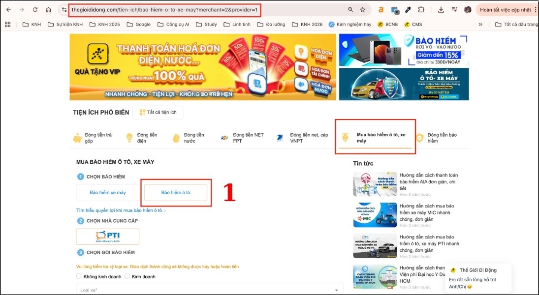 Truy cập đường link, sau đó chọn mục Bảo hiểm ô tô