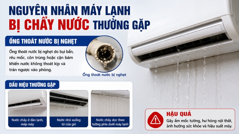 Nguyên nhân máy lạnh bị chảy nước thường gặp Nguyên nhân máy lạnh bị chảy nước thường gặp