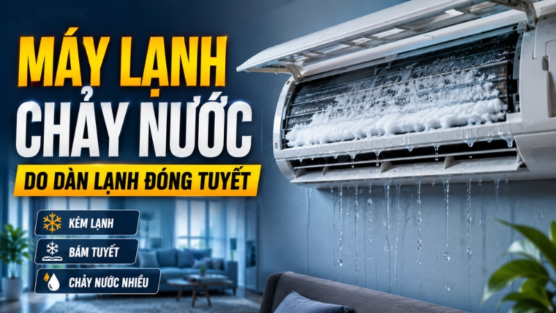 Dàn lạnh đóng tuyết rồi tan ra cũng có thể khiến nước chảy xuống phòng Dàn lạnh đóng tuyết rồi tan ra cũng có thể khiến nước chảy xuống phòng