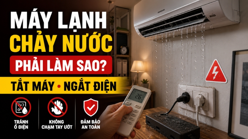 Tắt máy và ngắt nguồn điện khi máy lạnh bị chảy nước Tắt máy và ngắt nguồn điện khi máy lạnh bị chảy nước