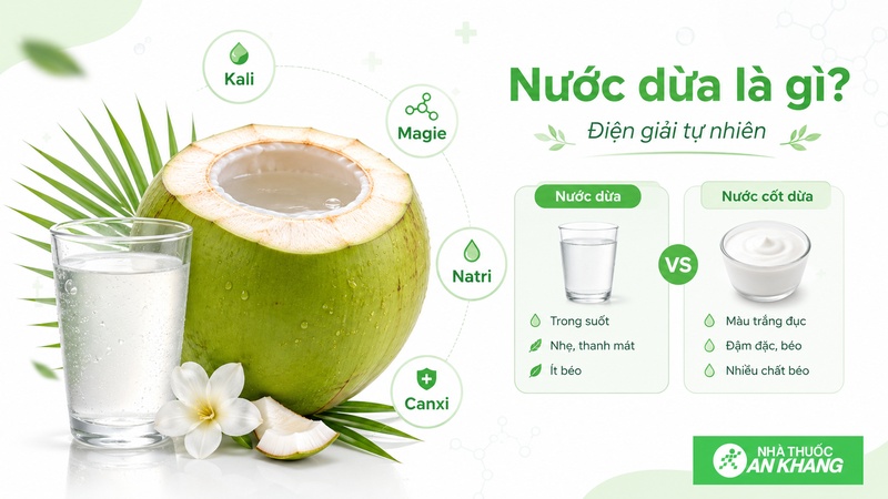 Nước dừa là thức uống tự nhiên giàu chất điện giải như kali, magie và natri. Nước dừa là thức uống tự nhiên giàu chất điện giải như kali, magie và natri.