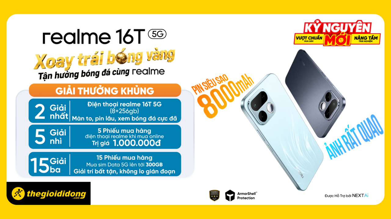 Xoay trái bóng vàng, tận hưởng bóng đá cùng realme, cơ hội trúng realme 16T trị giá đến 10.99 triệu