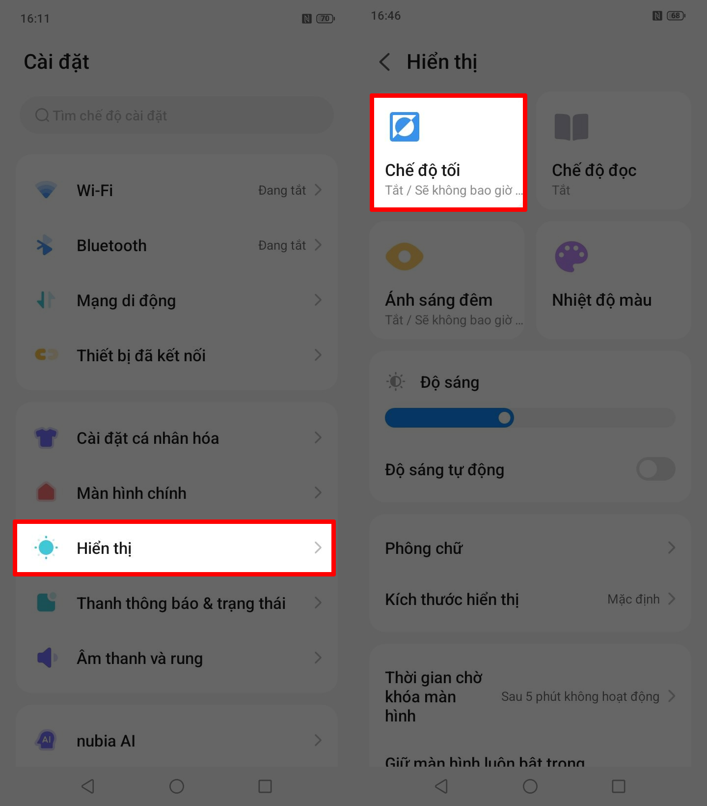 Cách bật chế độ tối trên Nubia V80 Max | V80 Design Cách bật chế độ tối trên Nubia V80 Max | V80 Design
