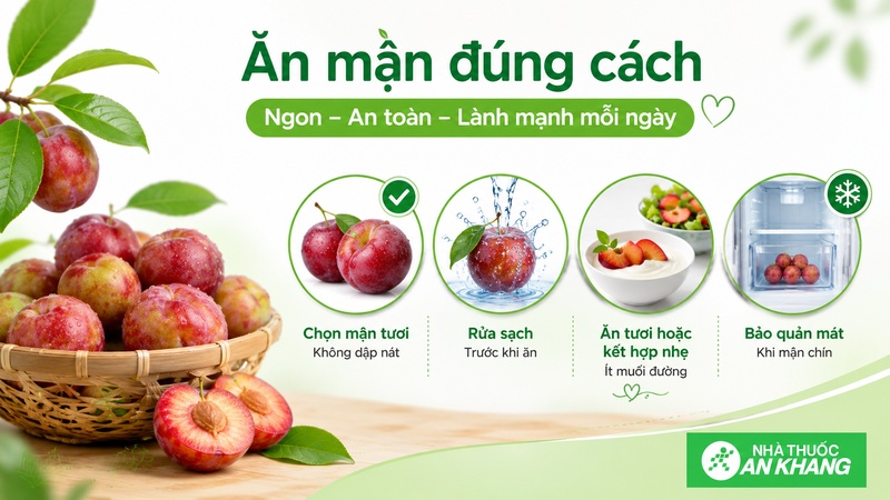 Nên ăn mận hậu vừa phải, rửa sạch và hạn chế chấm quá nhiều muối đường. Nên ăn mận hậu vừa phải, rửa sạch và hạn chế chấm quá nhiều muối đường.