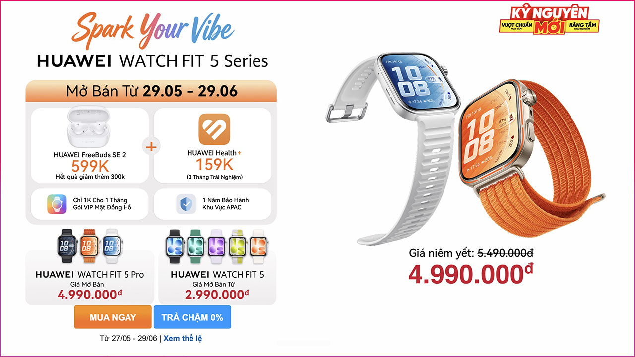 HUAWEI Watch Fit 5 | Fit 5 Pro cập bến TGDĐ HUAWEI Watch Fit 5 | Fit 5 Pro