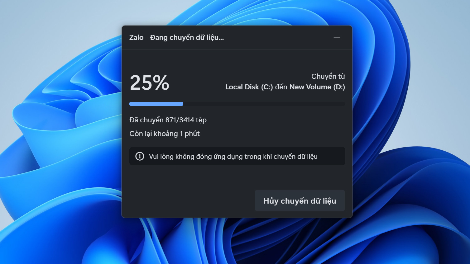 Cách chuyển dữ liệu Zalo từ ổ C sang ổ D