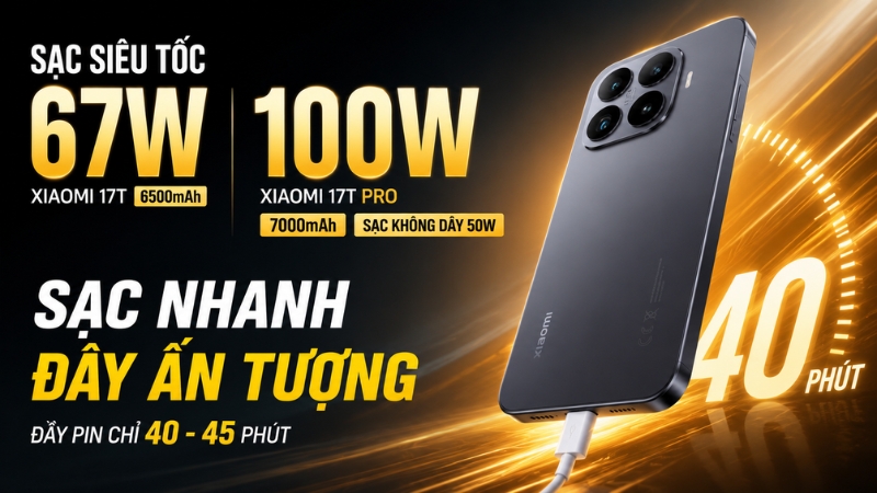 Xiaomi 17T Pro chỉ cần khoảng 40 ph&uacute;t l&agrave; sạc đầy