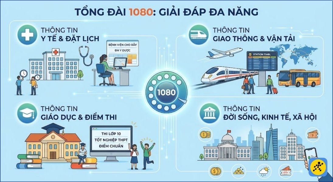 Phạm vi giải đáp của tổng đài 1080 vô cùng rộng lớn, bao gồm hầu hết các vấn đề phát sinh trong đời sống sinh hoạt và thủ tục hành chính