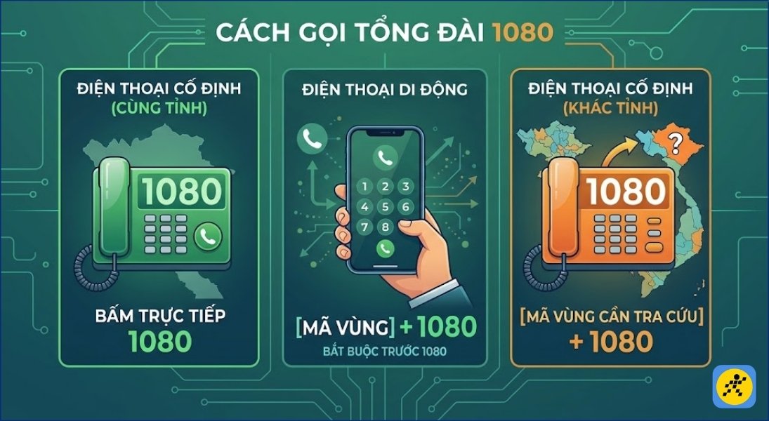 Hướng dẫn cách gọi tổng đài 1080 từ điện thoại di động và cố định