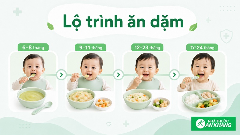 Thức ăn cần tăng dần độ thô theo tuổi và khả năng nhai nuốt của bé Thức ăn cần tăng dần độ thô theo tuổi và khả năng nhai nuốt của bé