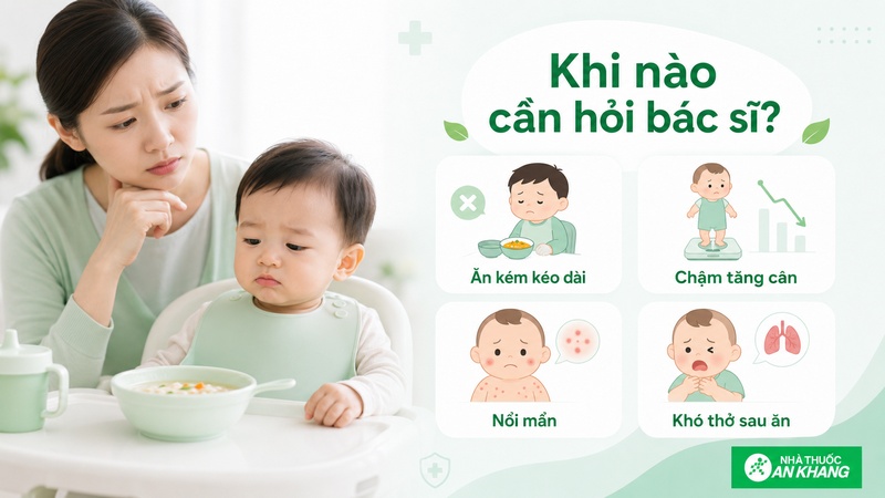 Nên hỏi bác sĩ nếu bé ăn kém, chậm tăng cân hoặc dị ứng sau ăn Nên hỏi bác sĩ nếu bé ăn kém, chậm tăng cân hoặc dị ứng sau ăn