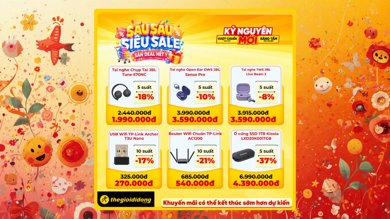 Siêu sale 6.6: Hàng trăm phụ kiện đua nhau giảm sốc, giá rẻ, xem ngay!