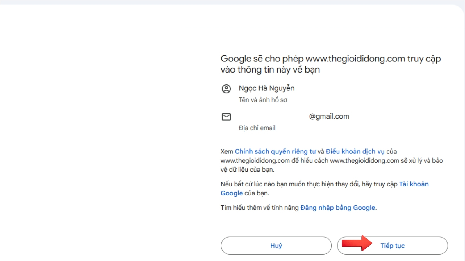 Bấm đồng &yacute; để cấp quyền truy cập