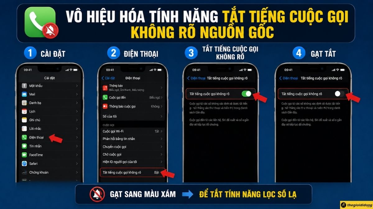 Vô hiệu hóa tính năng Tắt tiếng cuộc gọi không rõ nguồn gốc Vô hiệu hóa tính năng Tắt tiếng cuộc gọi không rõ nguồn gốc