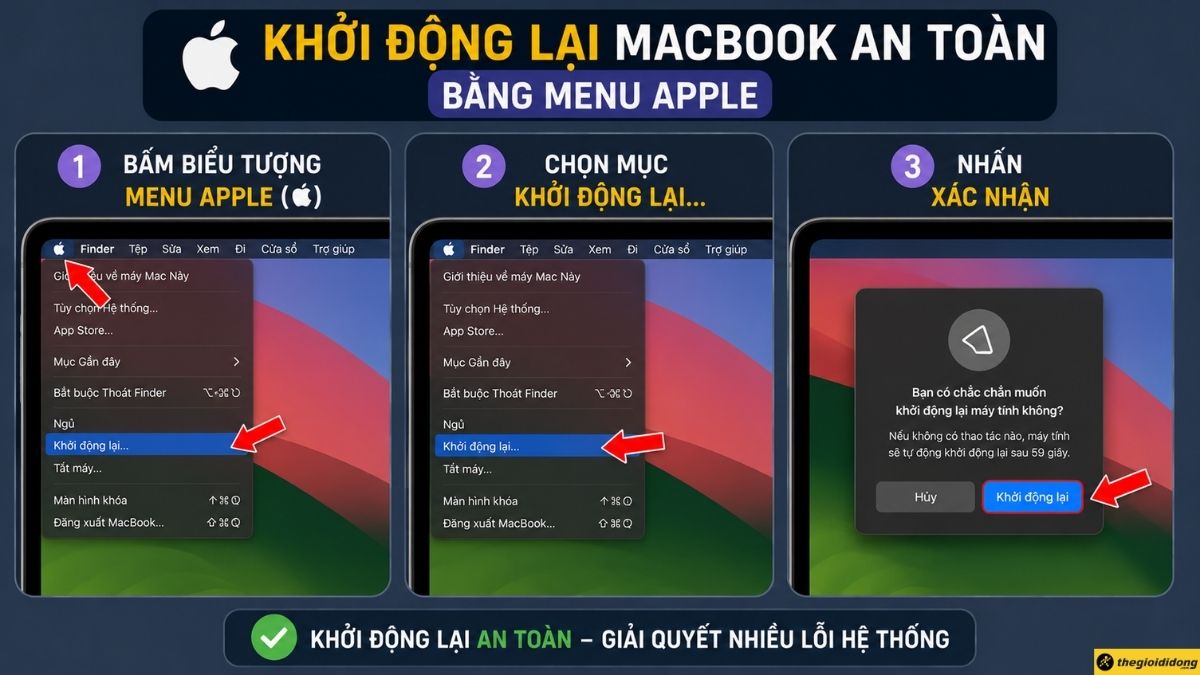 Khởi động lại MacBook bằng Menu Apple Khởi động lại MacBook bằng Menu Apple