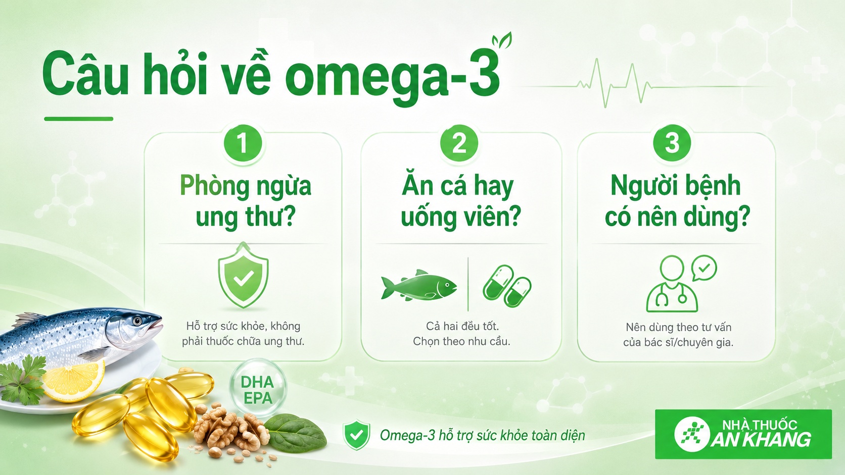 Hiểu đúng về omega-3 giúp tránh thổi phồng tác dụng và sử dụng an toàn trong chế độ dinh dưỡng hằng ngày. Hiểu đúng về omega-3 giúp tránh thổi phồng tác dụng và sử dụng an toàn trong chế độ dinh dưỡng hằng ngày.