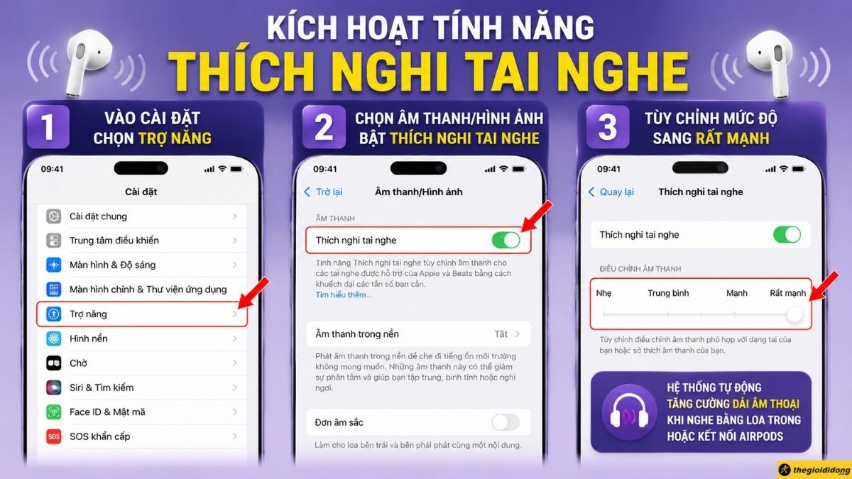 Kích hoạt tính năng Thích nghi tai nghe Kích hoạt tính năng Thích nghi tai nghe