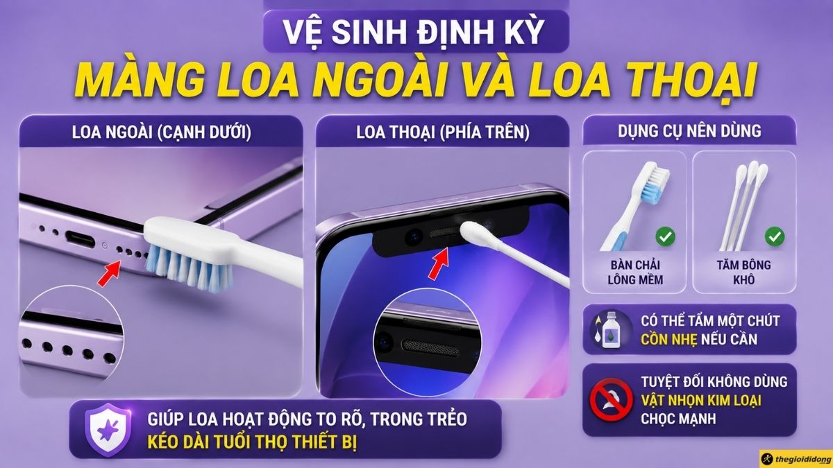 Vệ sinh màng loa ngoài và loa thoại định kỳ Vệ sinh màng loa ngoài và loa thoại định kỳ