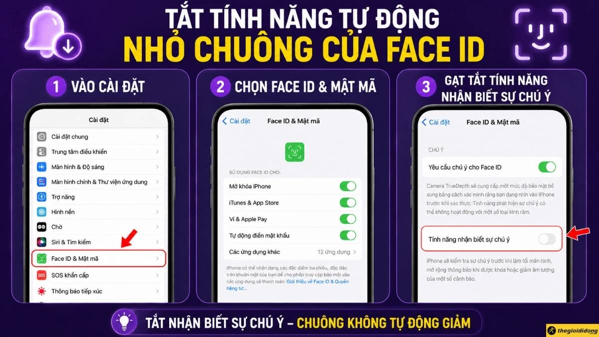 Tắt tính năng tự động nhỏ chuông của Face ID Tắt tính năng tự động nhỏ chuông của Face ID