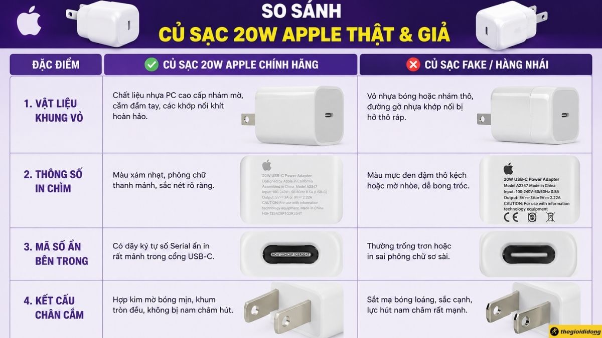 Cách kiểm tra củ sạc iPhone 20W chính hãng Cách kiểm tra củ sạc iPhone 20W chính hãng