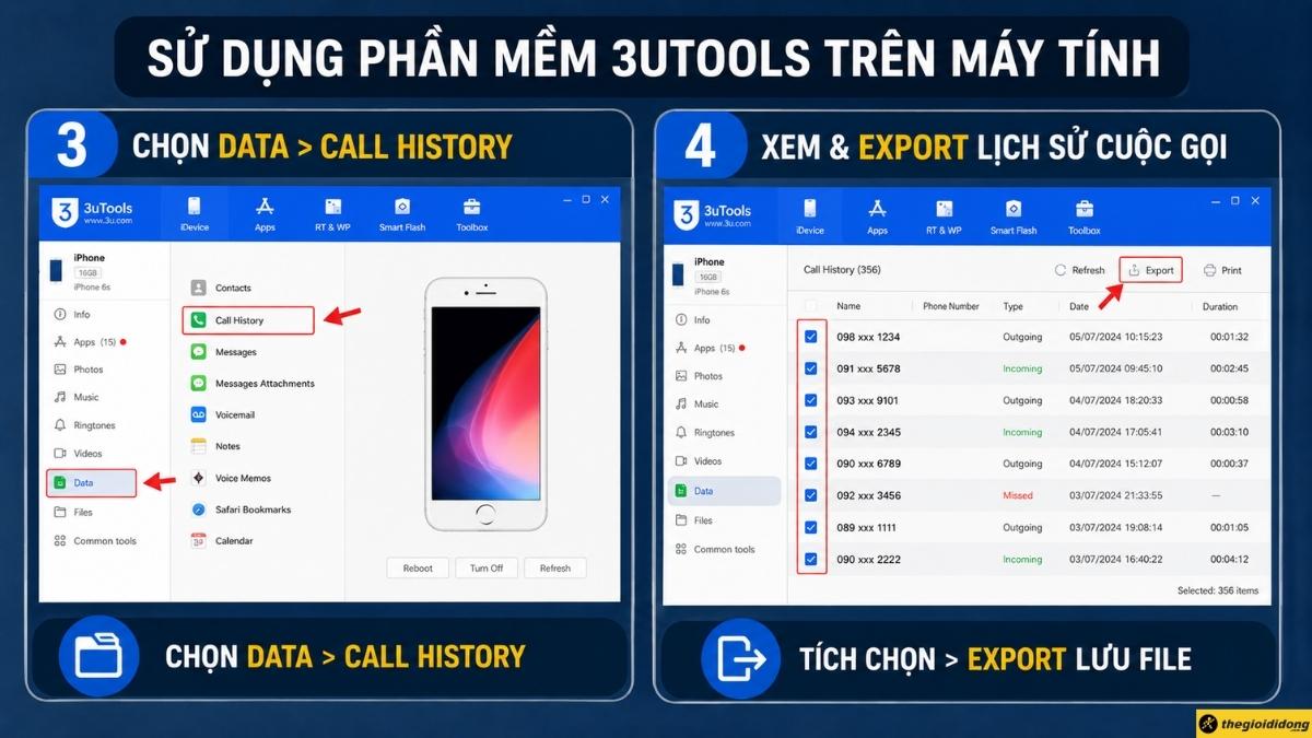 Tích chọn dải số điện thoại cần lấy lại và nhấn nút Export Tích chọn dải số điện thoại cần lấy lại và nhấn nút Export