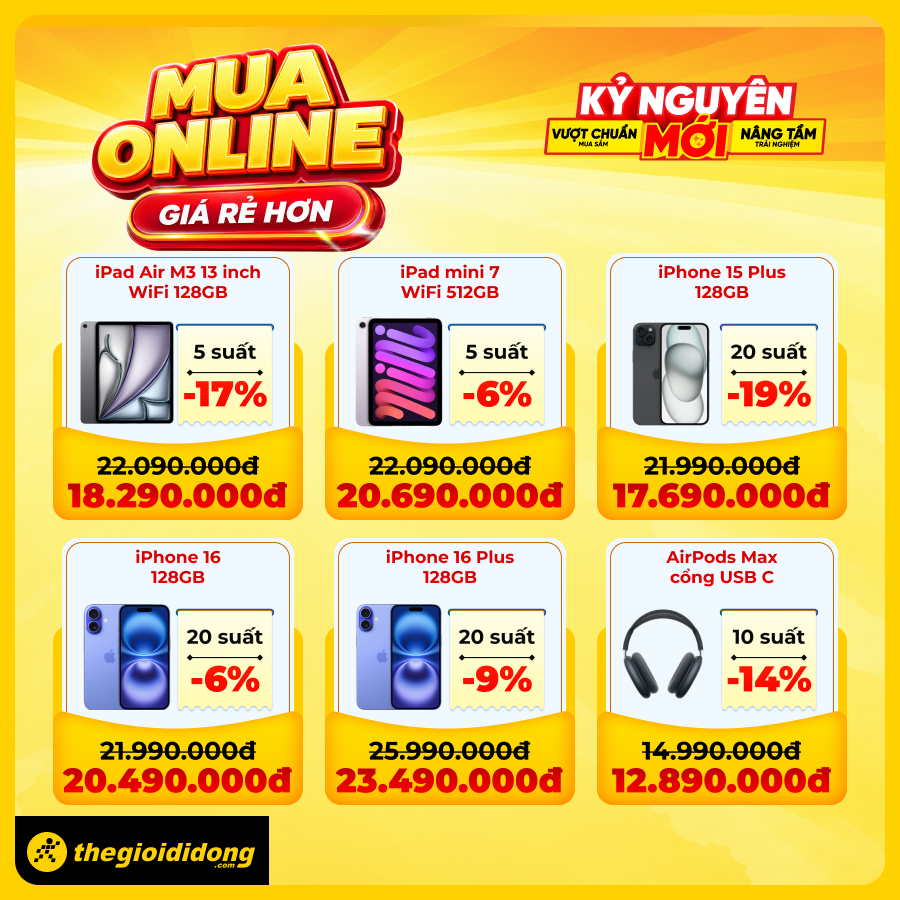 Mua online giá rẻ hơn tại TGDĐ: iPhone, Samsung, OPPO giảm đến 26%, quay số trúng voucher đến 1 triệu