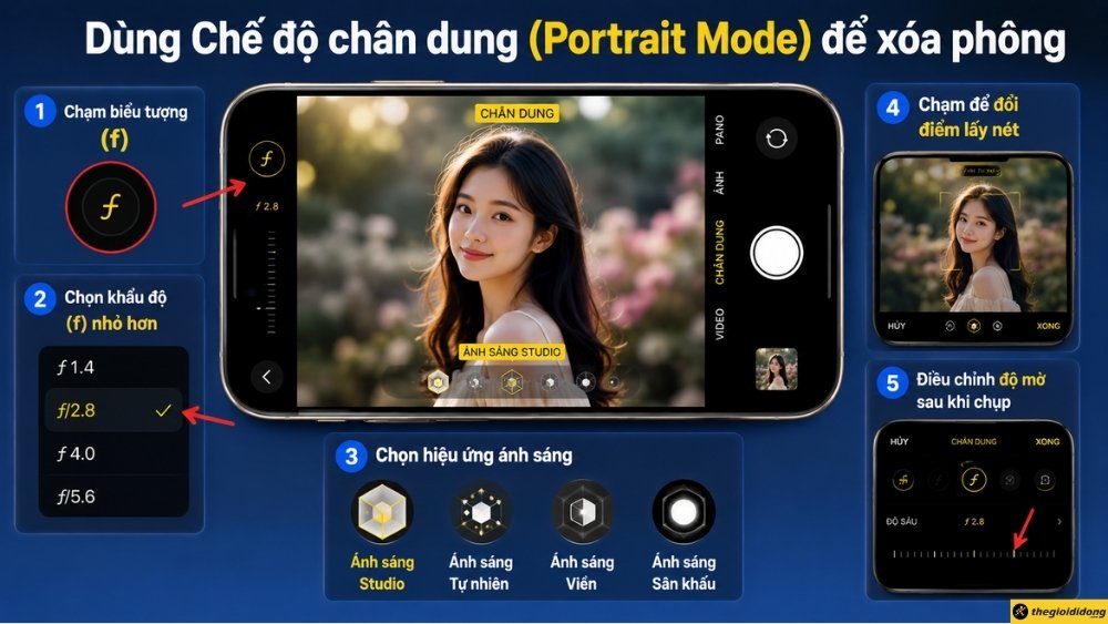 D&ugrave;ng Chế độ ch&acirc;n dung (Portrait Mode) để x&oacute;a ph&ocirc;ng 