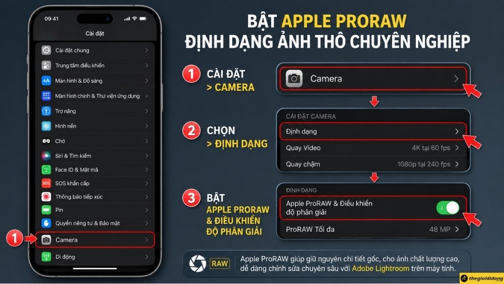 Bật Apple ProRAW