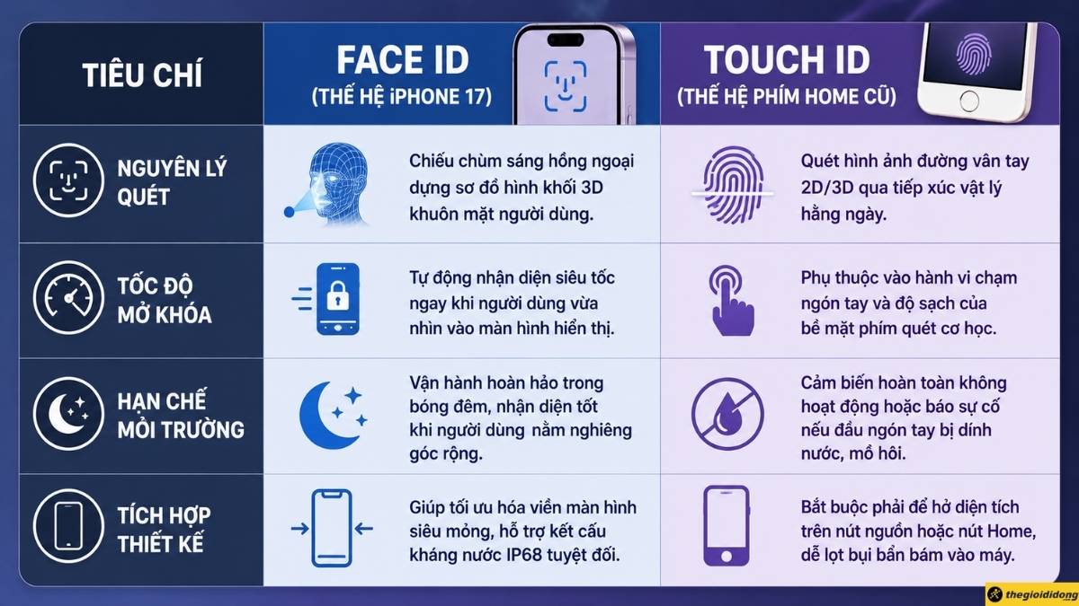 Bảng so sánh trải nghiệm Face ID và Touch ID Bảng so sánh trải nghiệm Face ID và Touch ID