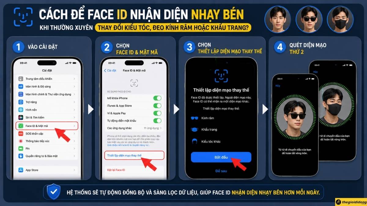 Cách để Face ID nhận diện nhạy bén hơn trong nhiều trường hợp Cách để Face ID nhận diện nhạy bén hơn trong nhiều trường hợp