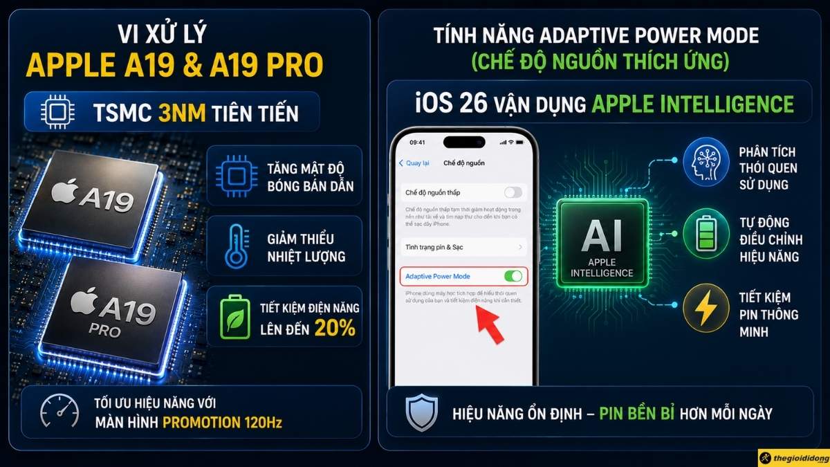 Tối ưu h&oacute;a thời lượng pin với chip A19 v&agrave; iOS 26