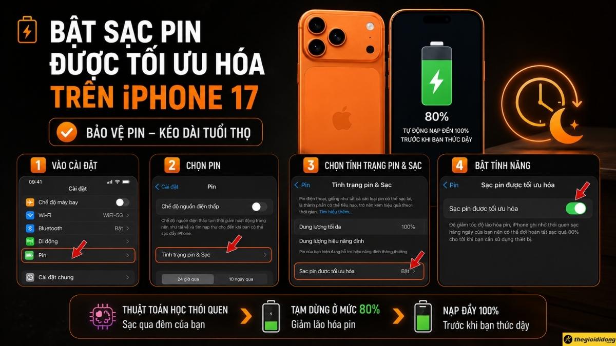 Kích hoạt tính năng Sạc pin được tối ưu hóa Kích hoạt tính năng Sạc pin được tối ưu hóa