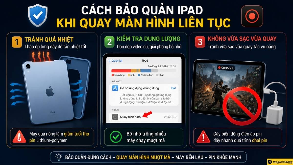 C&aacute;ch bảo quản iPad khi quay m&agrave;n h&igrave;nh li&ecirc;n tục