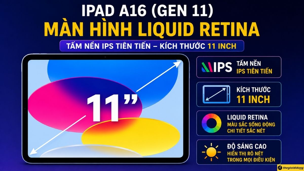 iPad A16 (Gen 11) sử dụng m&agrave;n h&igrave;nh Liquid Retina