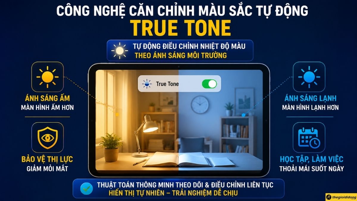 C&ocirc;ng nghệ căn chỉnh m&agrave;u sắc tự động True Tone