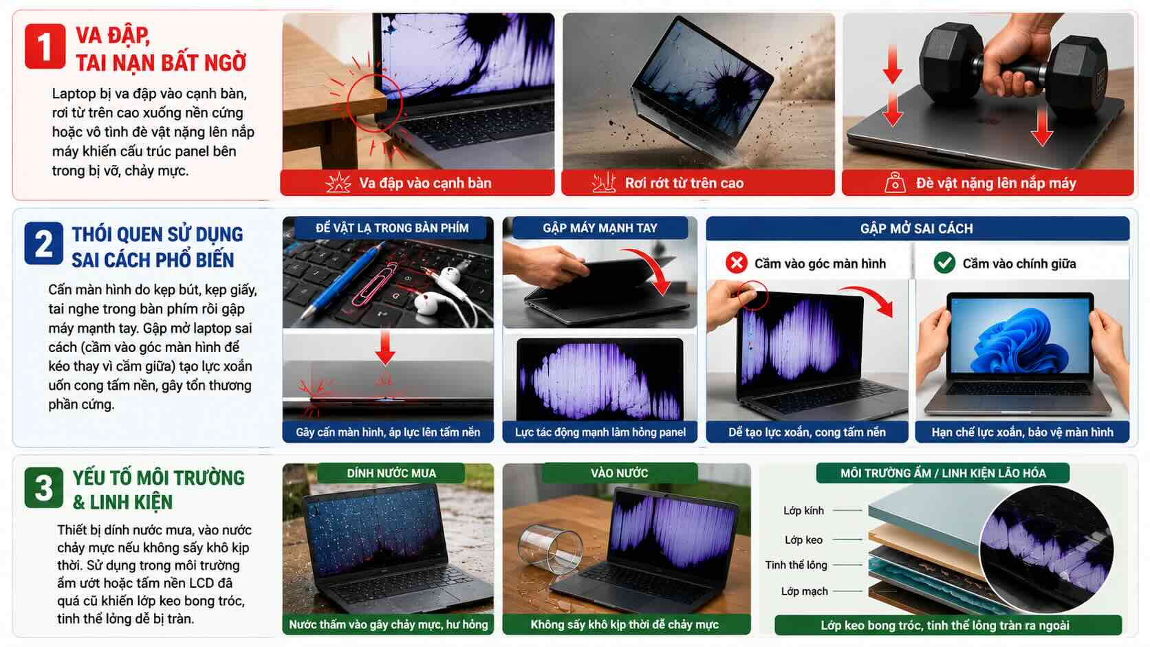 Dấu hiệu m&agrave;n h&igrave;nh laptop bị hư, chảy mực