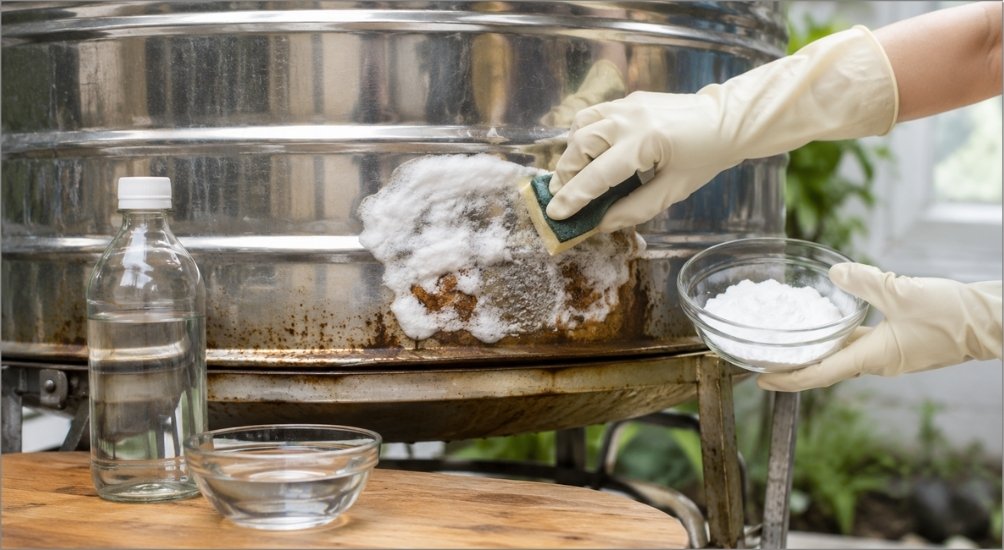 Có thể sử dụng giấm và baking soda để tẩy những vế rỉ sét mức độ nhẹ