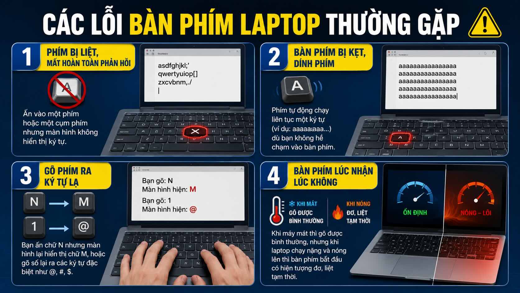 C&aacute;c lỗi b&agrave;n ph&iacute;m laptop thường gặp