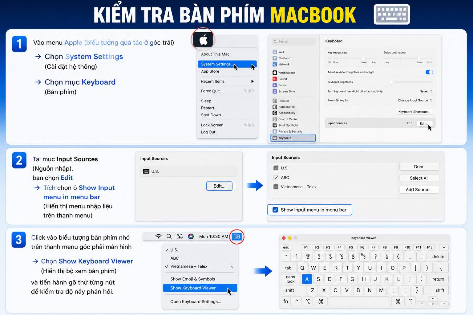 Kiểm tra b&agrave;n ph&iacute;m Macbook